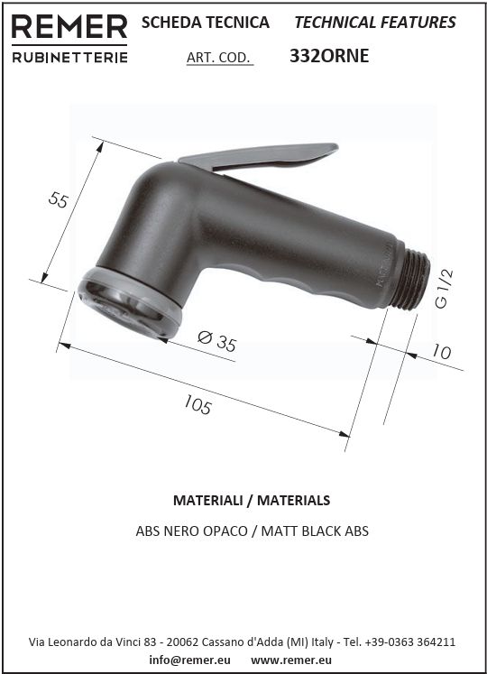 Shower Head with Switch for Bath-Bidet Black Remer 332ORNE